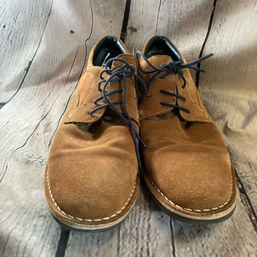 Steve Madden Hatrick Mens Sz 13 Tan Suede Preppy Oxford Shoes Navy Lace Up Shoes